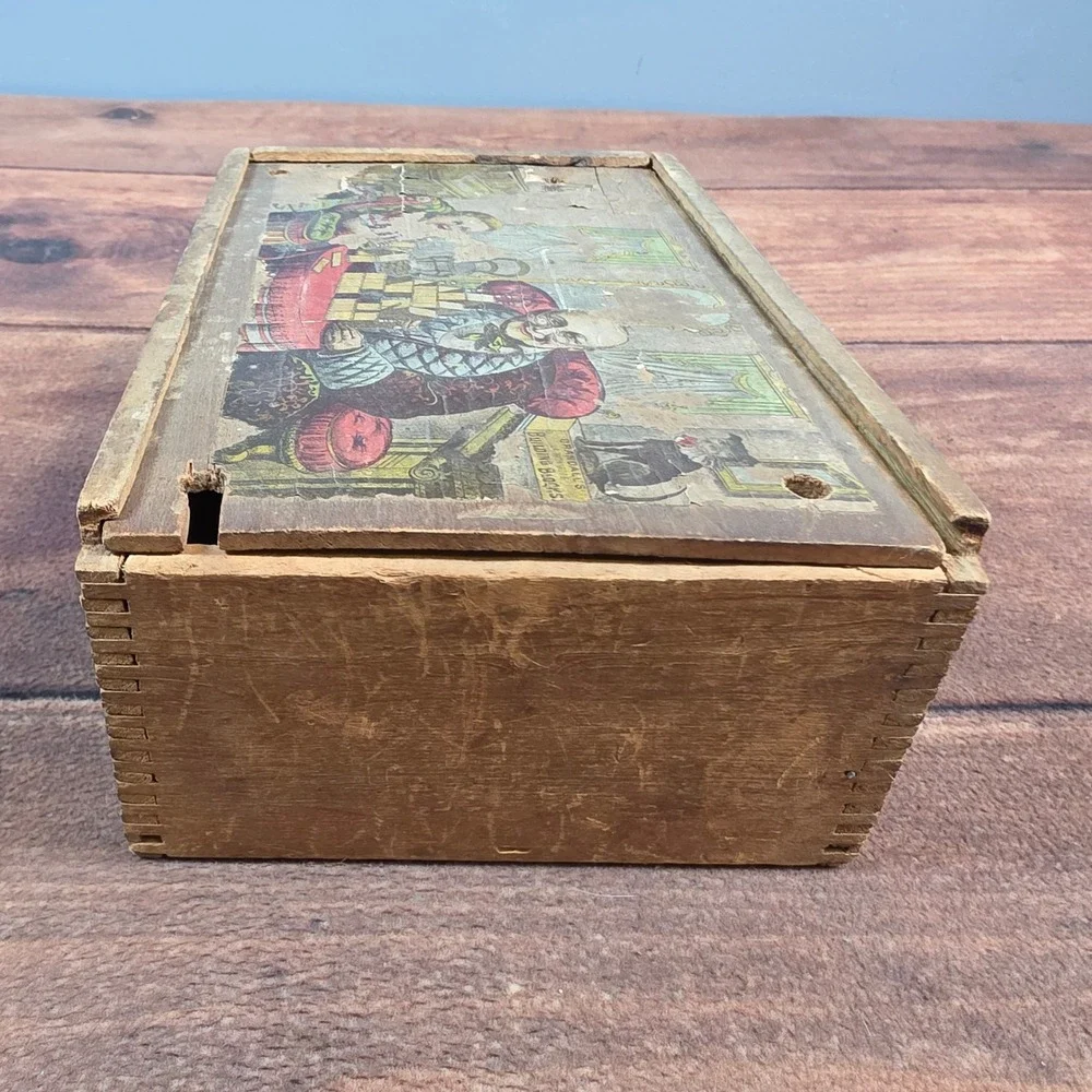 Crandall's Building Blocks Toy Box Kids OS Brown Fair Antique Wood Lithograph